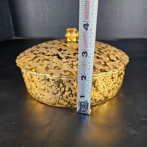 1950s Hand Decorated 22KT Gold Candy Dish With Lid. Weeping Bright Gold. MCM - Picture 7 of 8